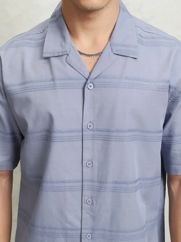 Highlander Men Blue Striped Relaxed Fit Casual Shirt