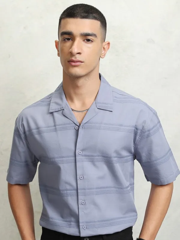 Highlander Men Blue Striped Relaxed Fit Casual Shirt