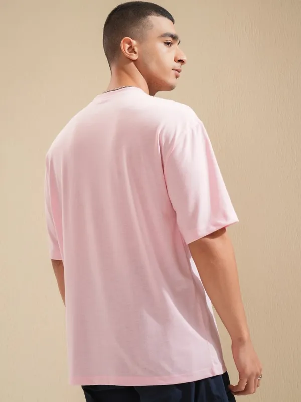 Highlander Men Pink Printed Oversized Fit T-Shirt