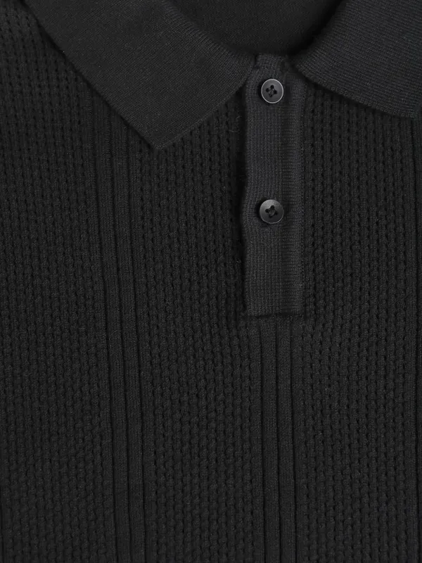 Highlander Men Black Self Design Polo T-Shirt