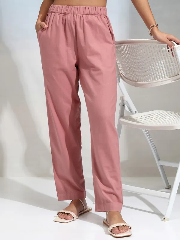 Tokyo Talkies Women Pink Regular Solid Regular Trouser