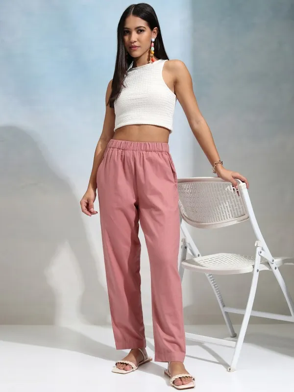 Tokyo Talkies Women Pink Regular Solid Regular Trouser