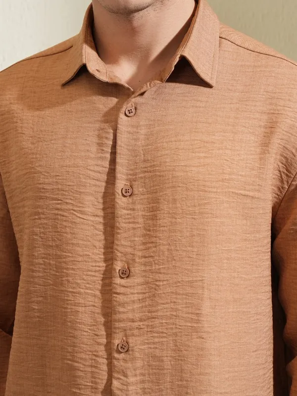 Highlander Men Brown Self Design Relaxed Fit Casual Shirt