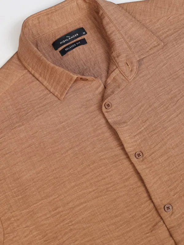 Highlander Men Brown Self Design Relaxed Fit Casual Shirt