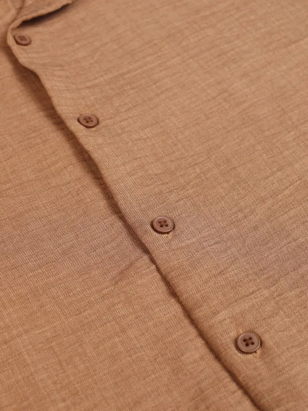 Highlander Men Brown Self Design Relaxed Fit Casual Shirt