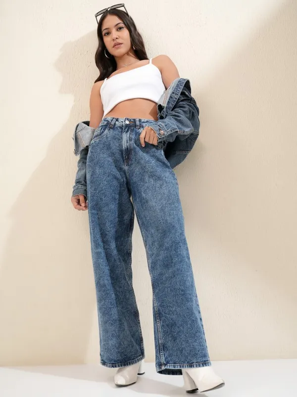 Tokyo Talkies Women Blue Wide Leg Jeans