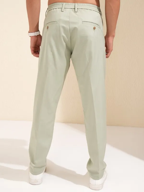 Highlander Men Green Slim Fit Solid Formal Trouser