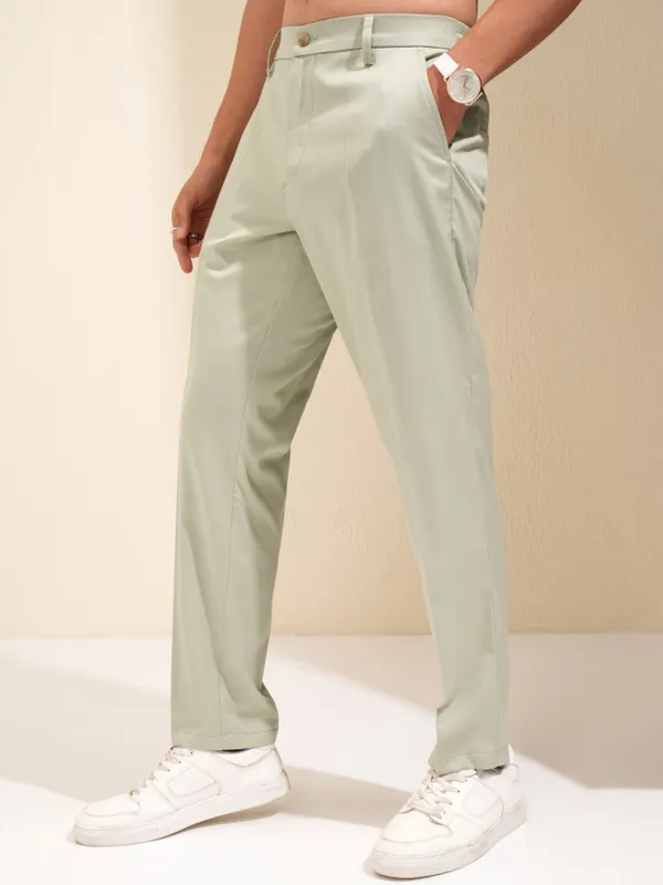 Highlander Men Green Slim Fit Solid Formal Trouser