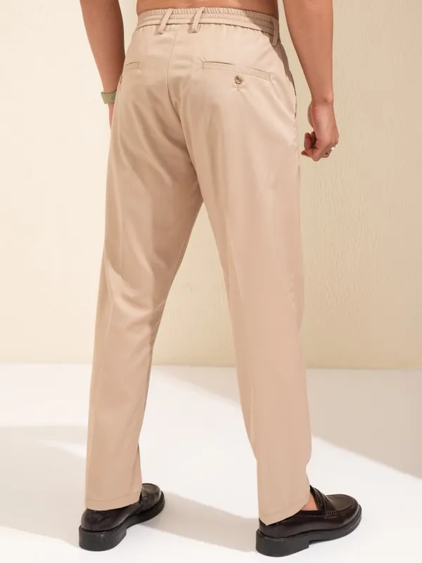 Highlander Men Beige Slim Fit Solid Formal Trouser
