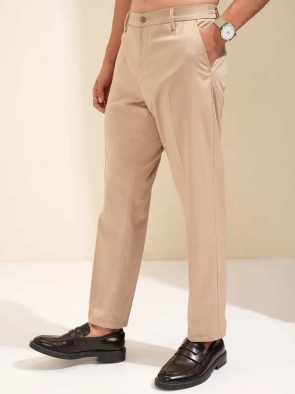 Highlander Men Beige Slim Fit Solid Formal Trouser