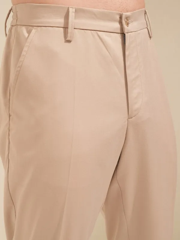 Highlander Men Beige Slim Fit Solid Formal Trouser