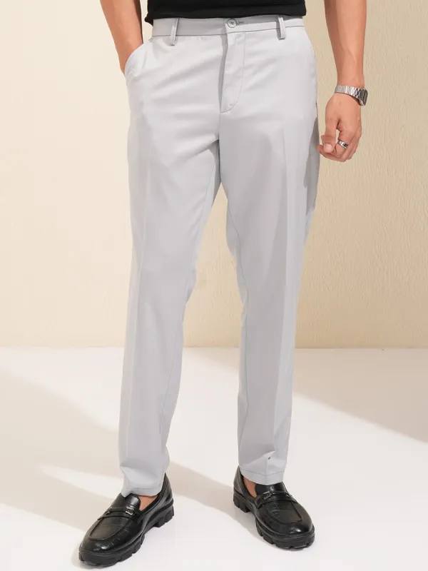 Highlander Men Grey Slim Fit Solid Formal Trouser