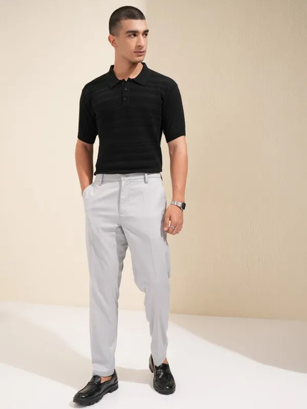Highlander Men Grey Slim Fit Solid Formal Trouser