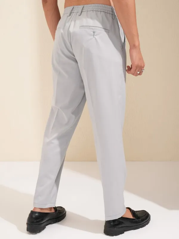Highlander Men Grey Slim Fit Solid Formal Trouser