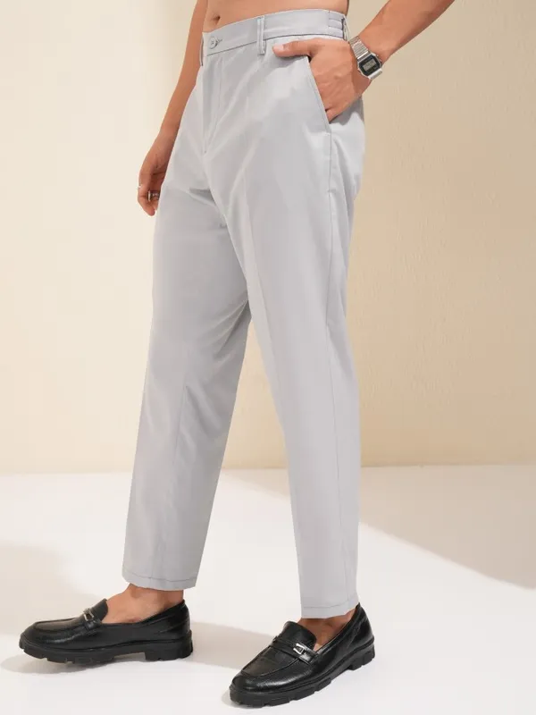 Highlander Men Grey Slim Fit Solid Formal Trouser