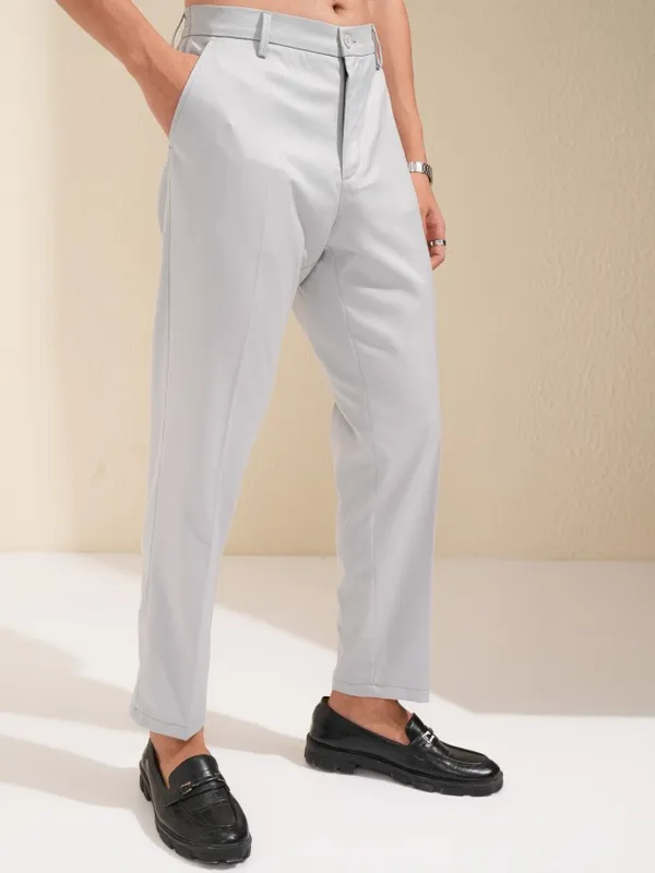 Highlander Men Grey Slim Fit Solid Formal Trouser