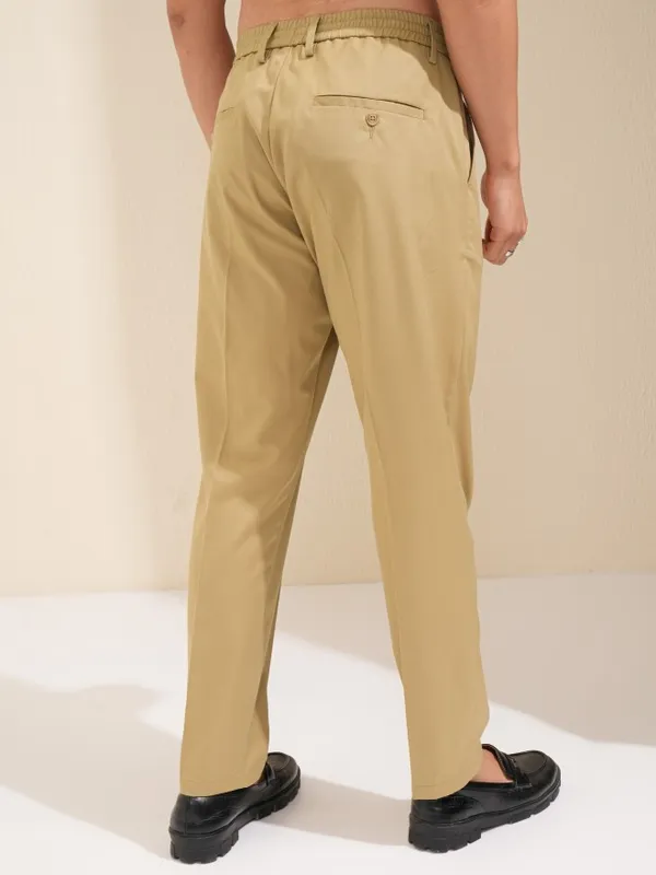 Highlander Men Khaki Slim Fit Solid Formal Trouser