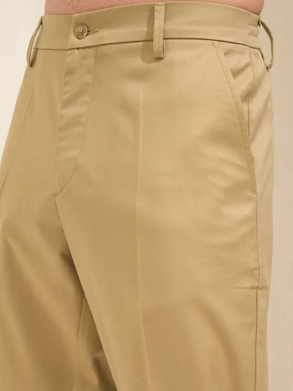 Highlander Men Khaki Slim Fit Solid Formal Trouser