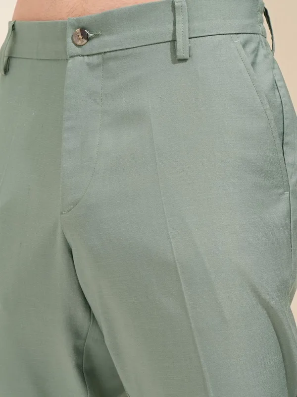 Highlander Men Olive Slim Fit Solid Formal Trouser