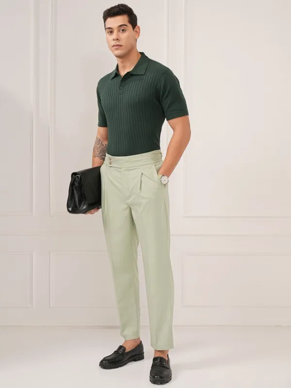 Highlander Men Green Tapered Fit Solid Formal Trouser