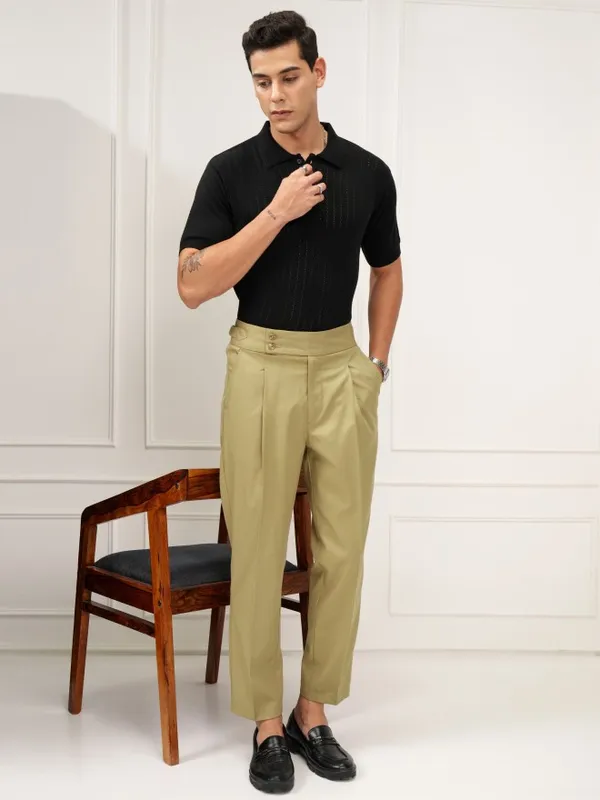 Highlander Men Khaki Tapered Fit Solid Formal Trouser
