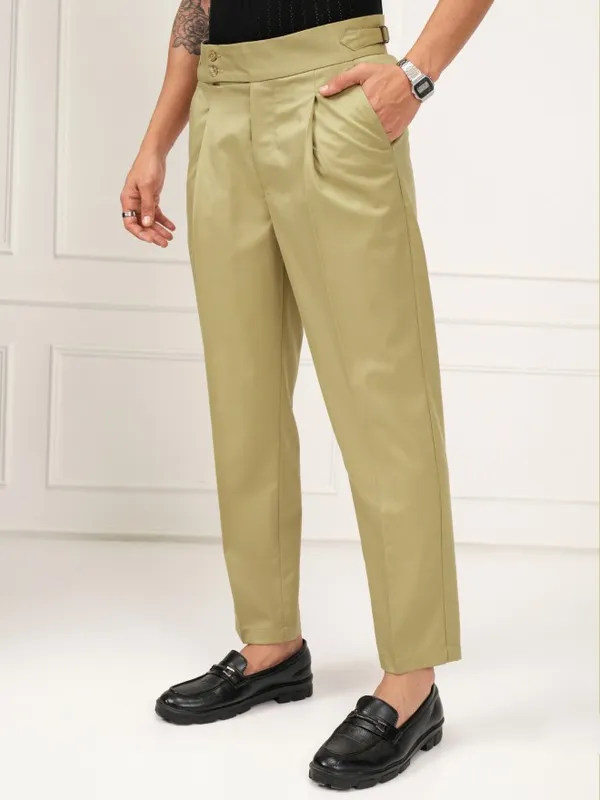 Highlander Men Khaki Tapered Fit Solid Formal Trouser
