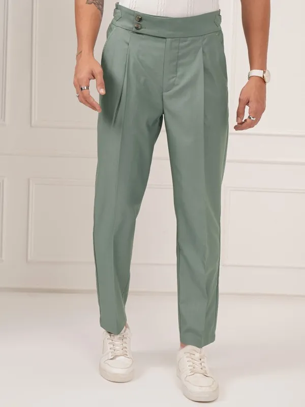 Highlander Men Olive Tapered Fit Solid Formal Trouser