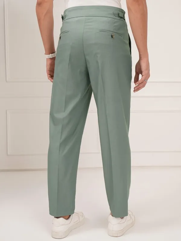 Highlander Men Olive Tapered Fit Solid Formal Trouser