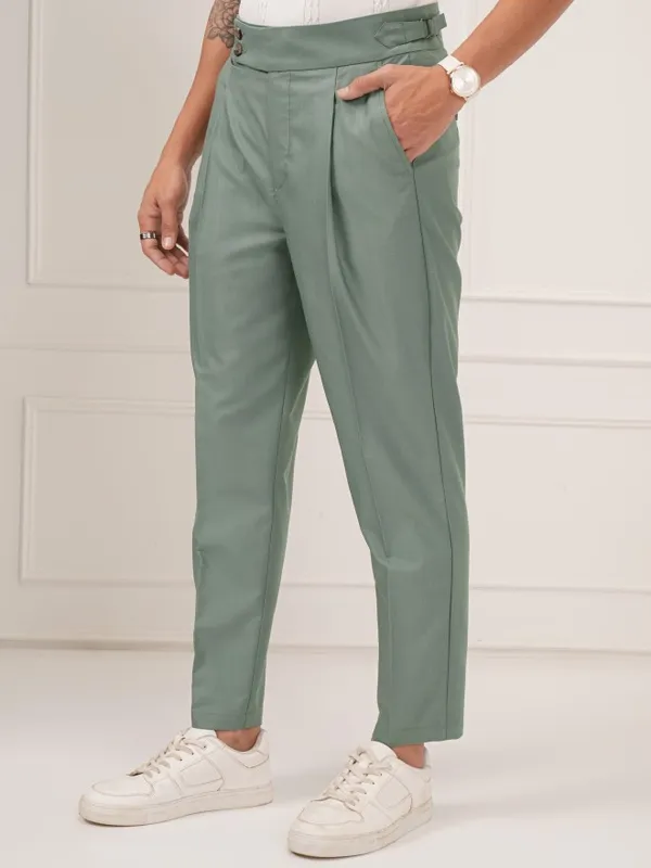 Highlander Men Olive Tapered Fit Solid Formal Trouser