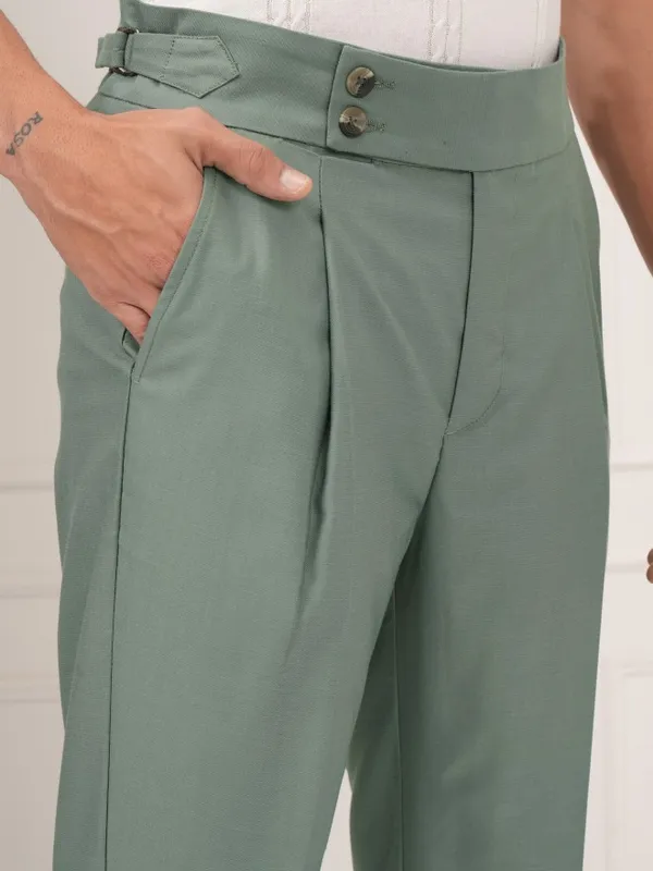 Highlander Men Olive Tapered Fit Solid Formal Trouser