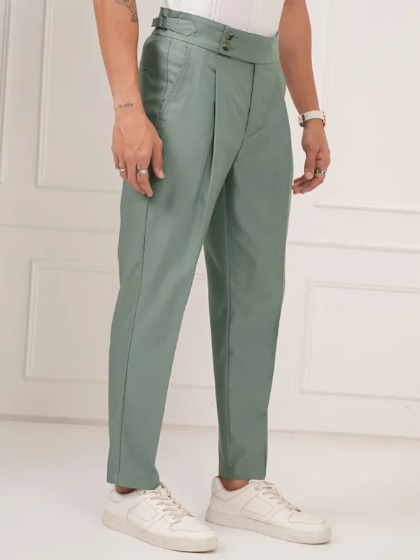 Highlander Men Olive Tapered Fit Solid Formal Trouser