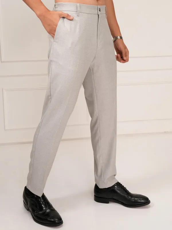 Highlander Men Grey Slim Fit Solid Formal Trouser