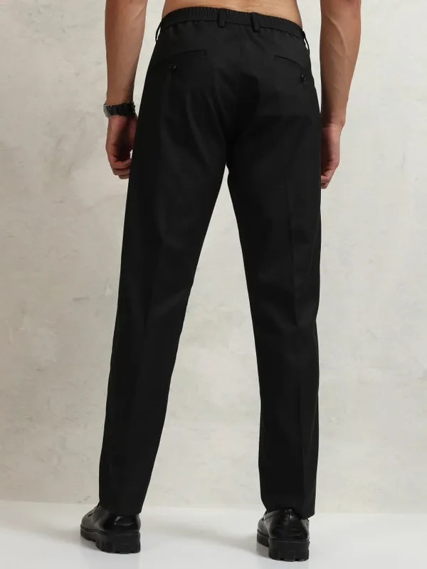 Highlander Men Black Tapered Fit  Solid Formal Trousers
