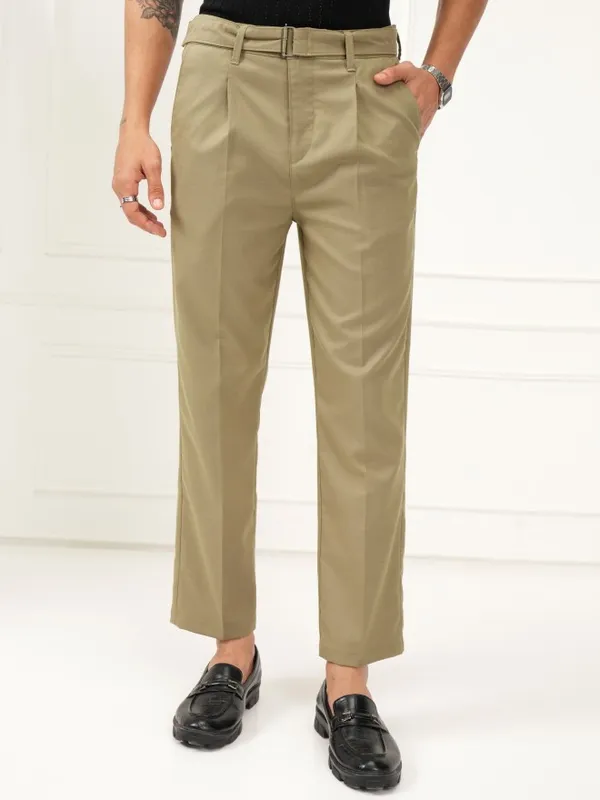 Highlander Men Khaki Slim Fit Solid Formal Trouser
