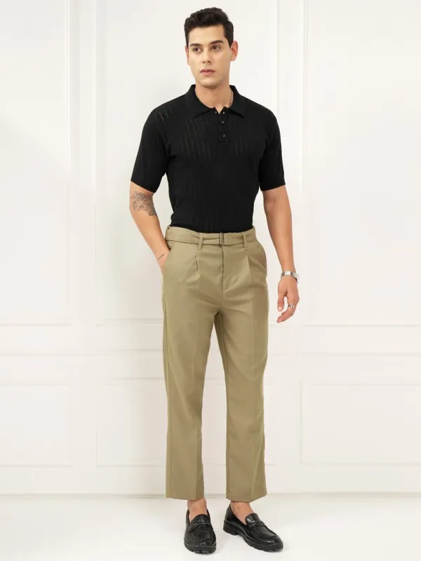 Highlander Men Khaki Slim Fit Solid Formal Trouser
