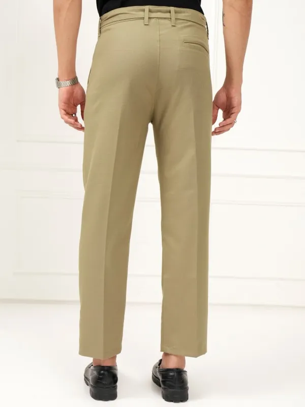 Highlander Men Khaki Slim Fit Solid Formal Trouser