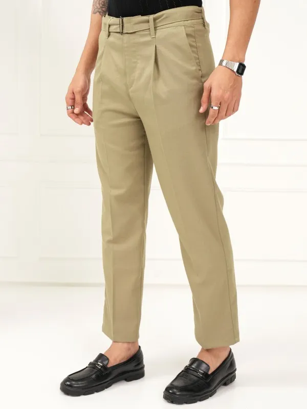 Highlander Men Khaki Slim Fit Solid Formal Trouser