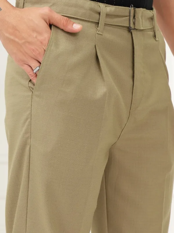 Highlander Men Khaki Slim Fit Solid Formal Trouser