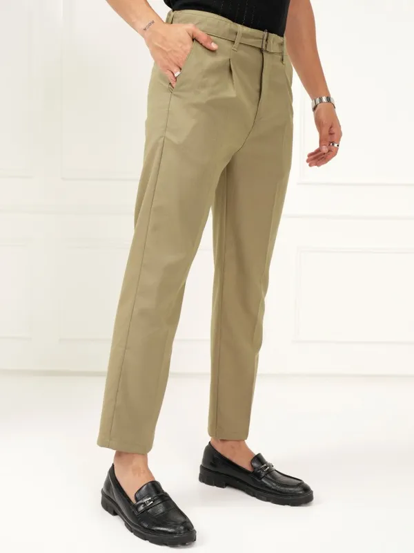 Highlander Men Khaki Slim Fit Solid Formal Trouser