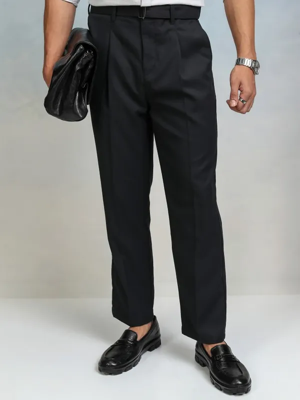 Highlander Men Navy Blue Slim Fit Solid Formal Trouser