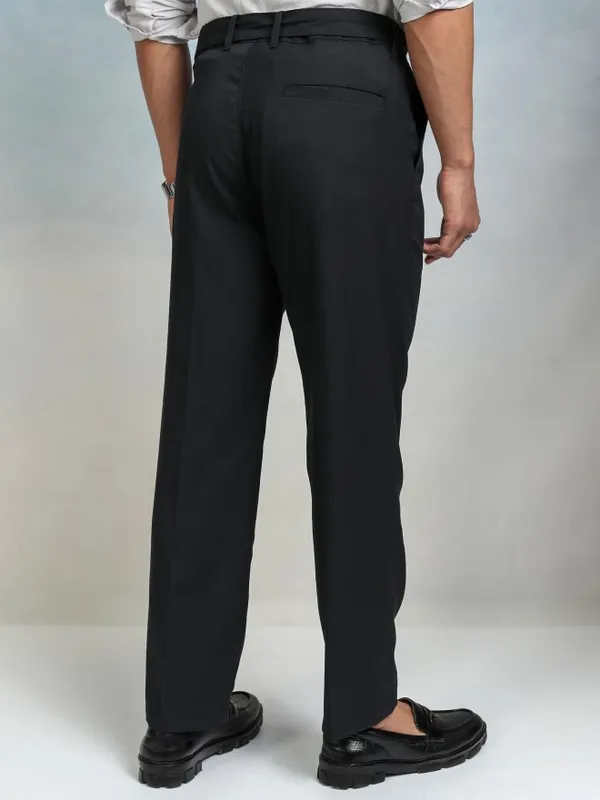Highlander Men Navy Blue Slim Fit Solid Formal Trouser