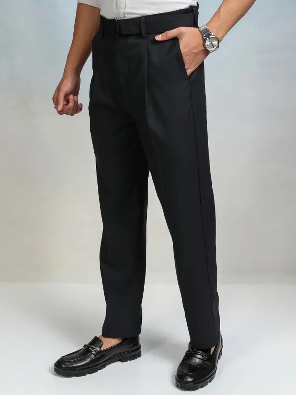 Highlander Men Navy Blue Slim Fit Solid Formal Trouser