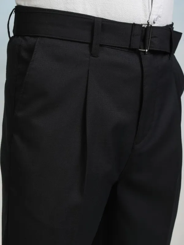 Highlander Men Navy Blue Slim Fit Solid Formal Trouser