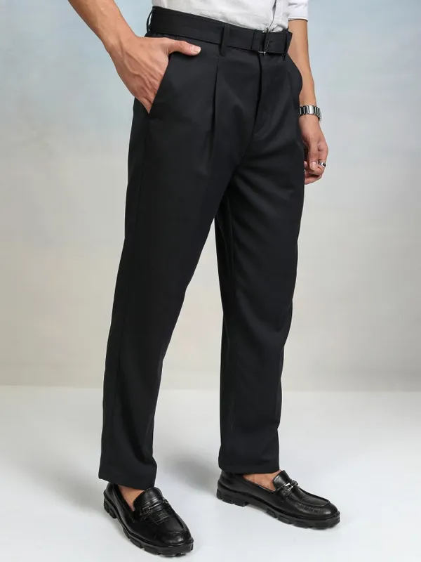 Highlander Men Navy Blue Slim Fit Solid Formal Trouser