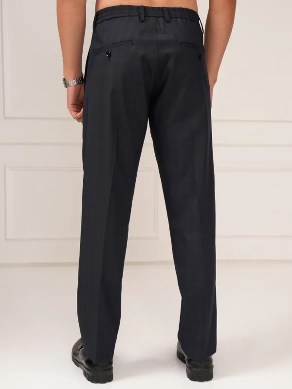 Highlander Men Navy Blue Slim Fit Solid Formal Trouser