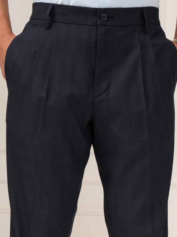 Highlander Men Navy Blue Slim Fit Solid Formal Trouser