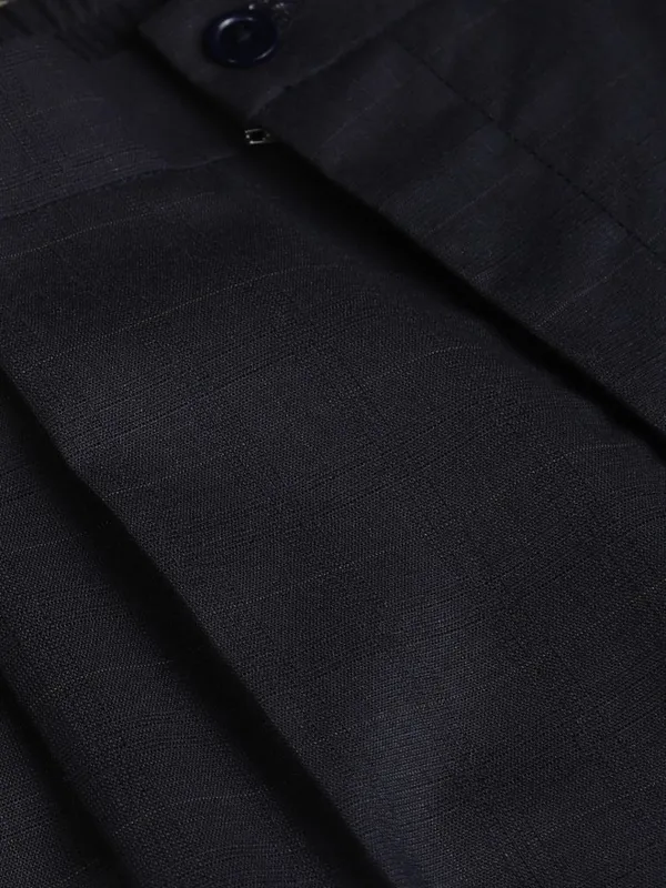 Highlander Men Navy Blue Slim Fit Solid Formal Trouser