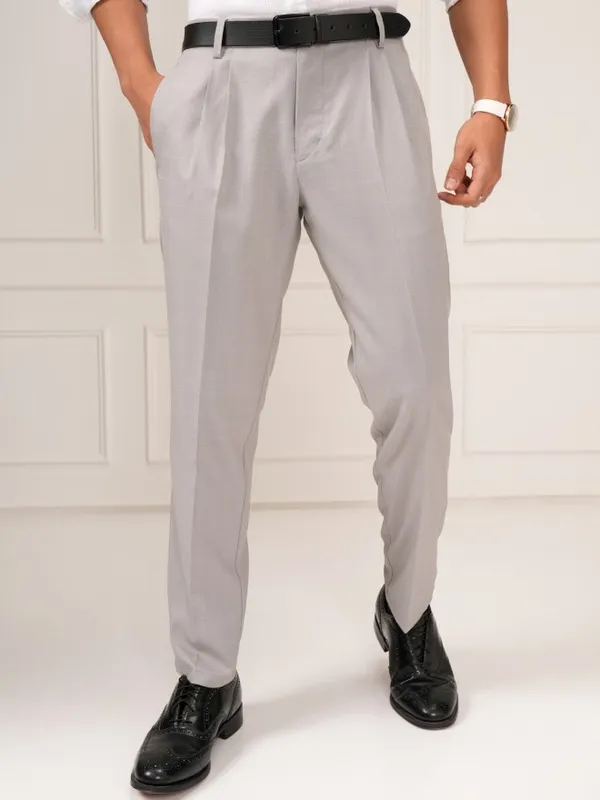 Highlander Men Grey Slim Fit Solid Formal Trouser