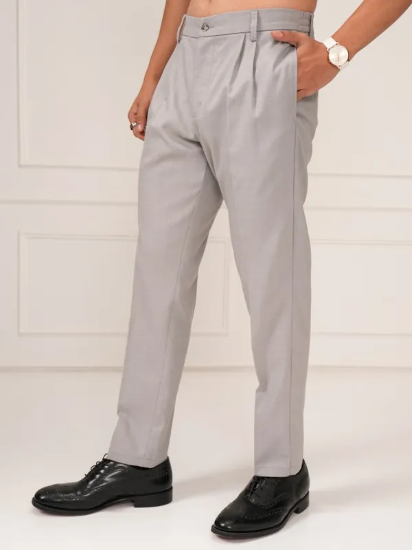 Highlander Men Grey Slim Fit Solid Formal Trouser