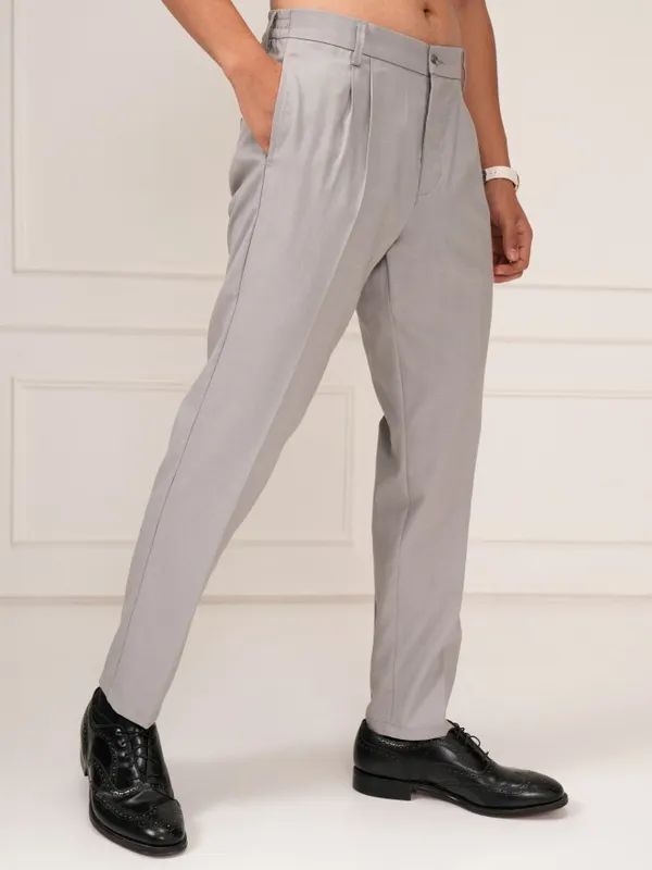 Highlander Men Grey Slim Fit Solid Formal Trouser